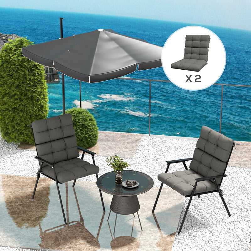 2-Piece Seat Cushion Replacement with Backrest, Garden Patio Chair Cushions Set with Ties, Charcoal Grey