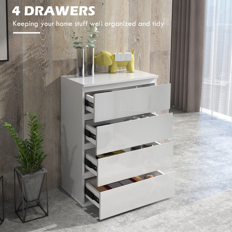 High Gloss 4 Drawer Chest Of Drawers,4-Drawer Storage Cabinets, Modern Dresser, Storage Drawer Unit for Bedroom, White