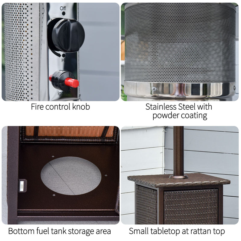 12KW Patio Gas Heater Freestanding Outdoor Garden Heating Rattan Furniture Wicker Table Top