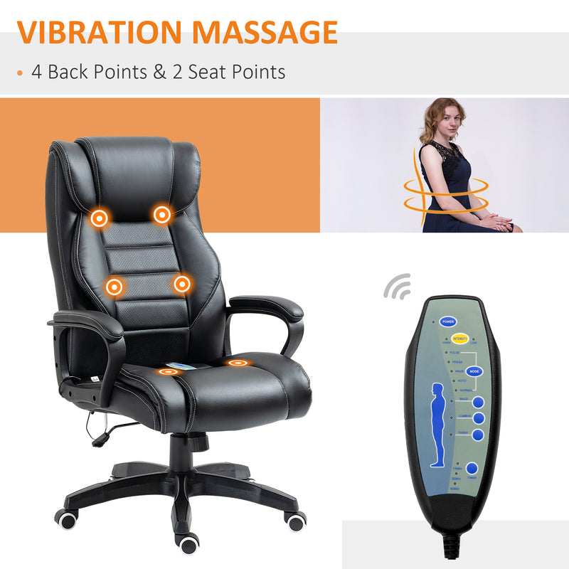 High Back Executive Office Chair 6- Point Vibration Massage Extra Padded Swivel Ergonomic Tilt Desk Seat, Black
