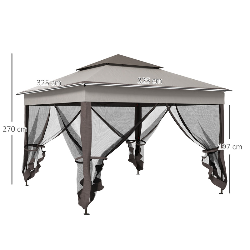 3 x 3(m) Pop Up Gazebo, Double-roof Garden Tent with Netting and Carry Bag, Party Event Shelter for Outdoor Patio, Light Grey