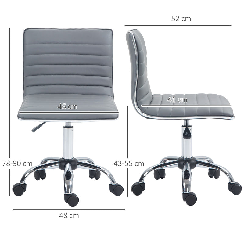 Adjustable Swivel Office Chair with Armless Mid-Back in PU Leather and Chrome Base - Light Grey