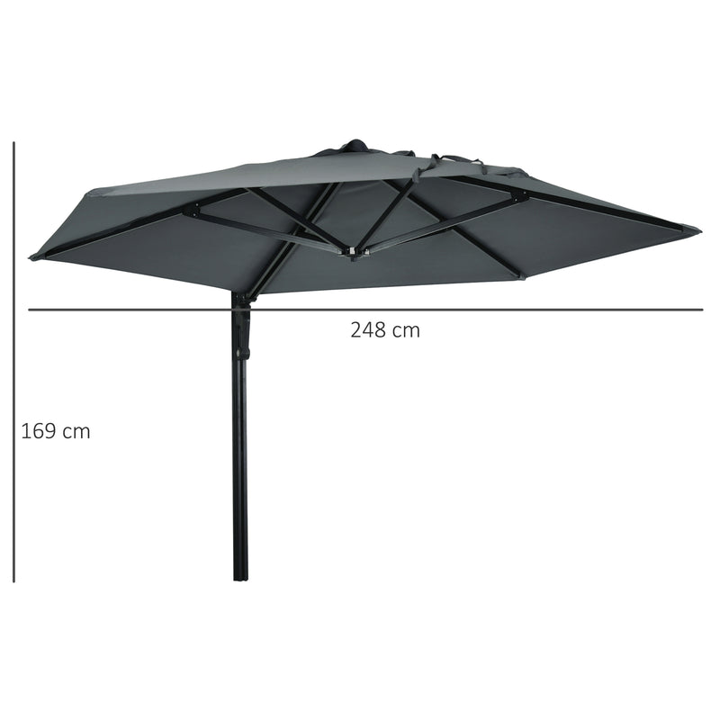Wall Mounted Parasol, Hand to Push Outdoor Patio Umbrella with 180 Degree Rotatable Canopy for Porch, Deck, Garden, 250 cm, Dark Grey