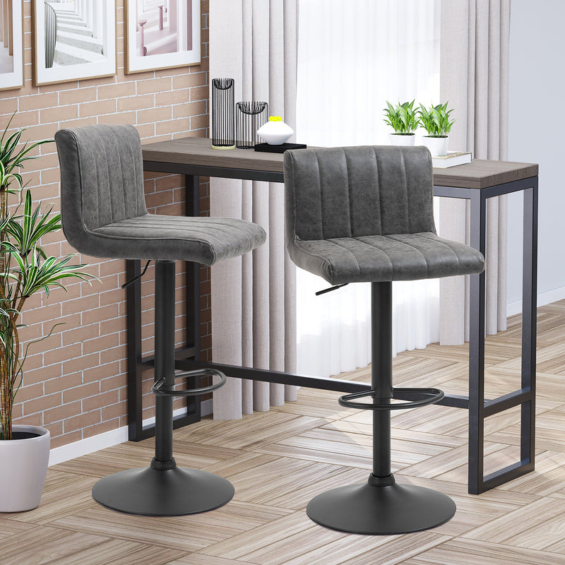 Set of 2 Adjustable Height Bar Chairs with Footrest, Bar Stools Set of 2 for Home Dining Areas, PU Leather, Gas Lift, Grey
