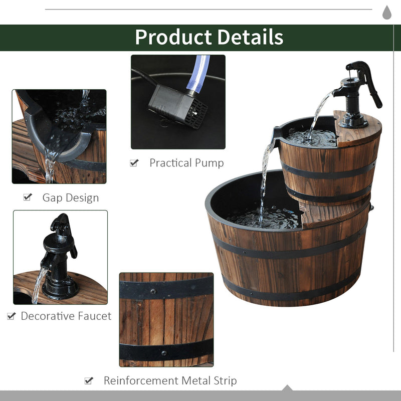 Wooden Water Pump Fountain Cascading Feature Barrel Garden Deck (2 Tier)