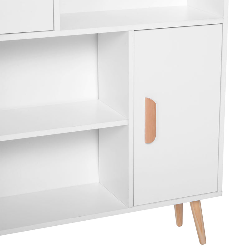 Sideboard Bookshelf Free Standing Bookcase Shelves Unit Display Storage Cabinet Wooden Leg w/ Two Doors White