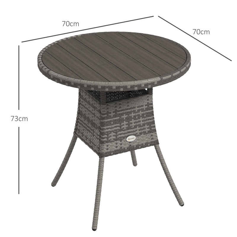 70cm PE Rattan Outdoor Dining Table, Patio Table with Wood-plastic Composite Top for Balcony, Garden, Grey