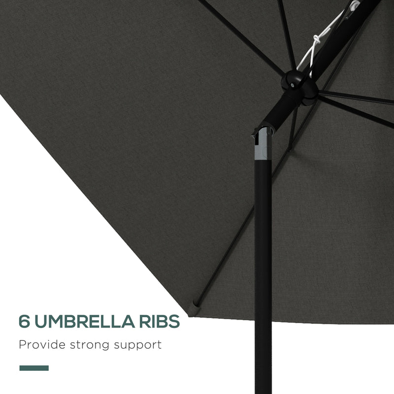 2 x 3(m) Garden Parasol Umbrella, Rectangular Outdoor Market Umbrella Sun Shade with Crank & Push Button Tilt, 6 Ribs, Aluminium Pole