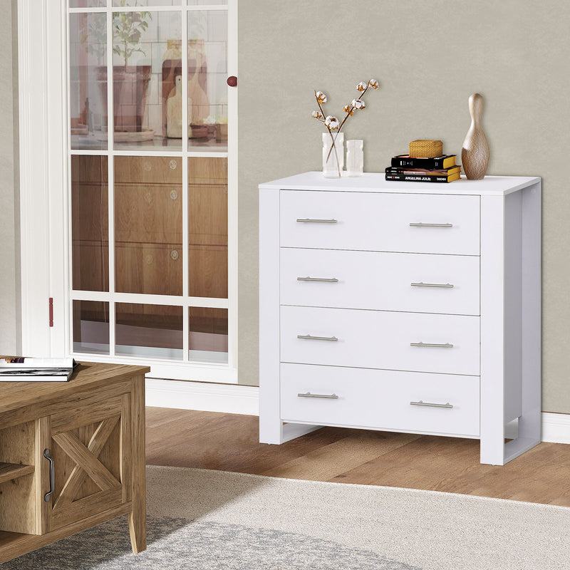 4-Drawer Chest of Drawers, Storage Organizer Unit with Metal Handles Base Freestanding Unit Furnishing Living Room, White