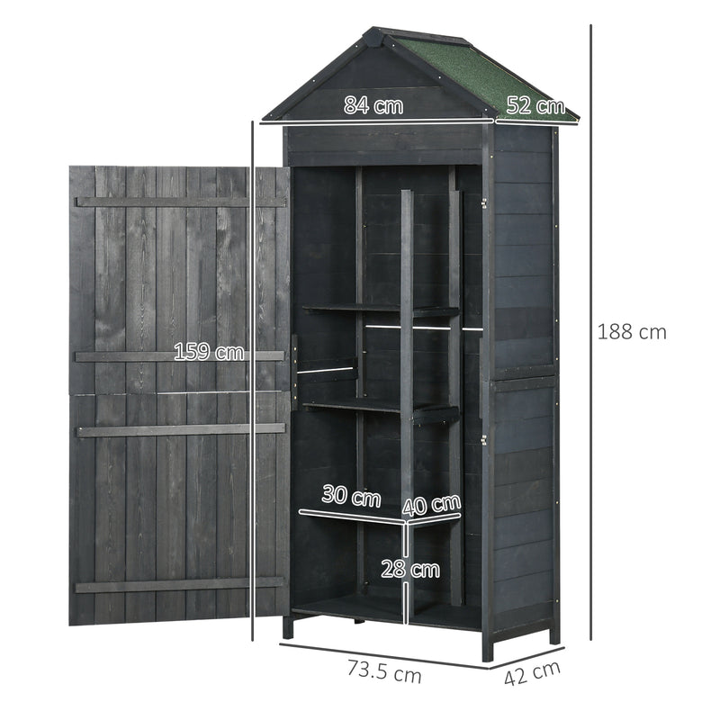OutsunnyGarden Storage 4-Tier Wooden Garden Outdoor Shed 3 Shelves Utility Gardener Cabinet Lockable 2 Doors - Grey