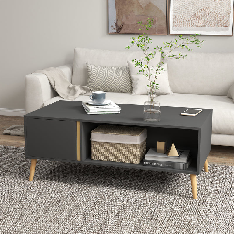 Coffee Table for Living Room, Modern Centre Table with Storage Compartments and Cabinets, Rectangular Side Table, 115x 58x 45cm, Grey
