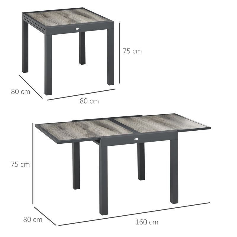 Extending Garden Table, Outdoor Dining Table for 6, Aluminium Frame Rectangular Patio Table with Plastic Board Tabletop,80/160L x 80W x 75H cm, Grey