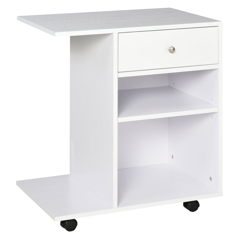Mobile Printer Stand Rolling Cart Desk Side with CPU Stand Drawer Adjustable Shelf and Wheels White