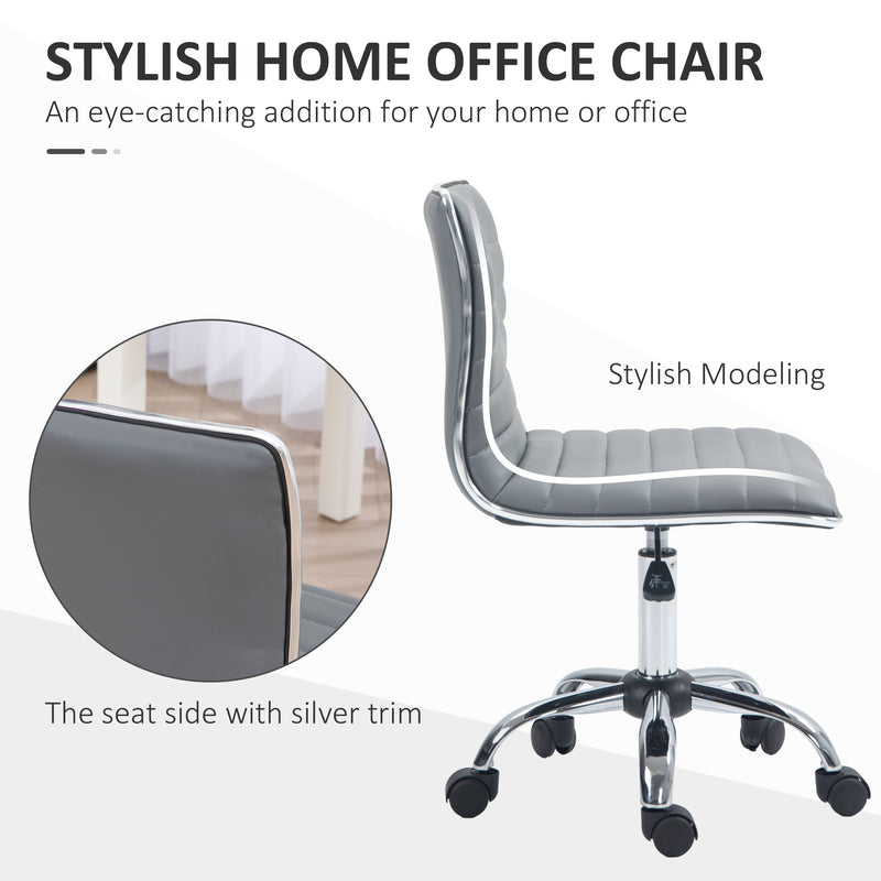 Adjustable Swivel Office Chair with Armless Mid-Back in PU Leather and Chrome Base - Light Grey