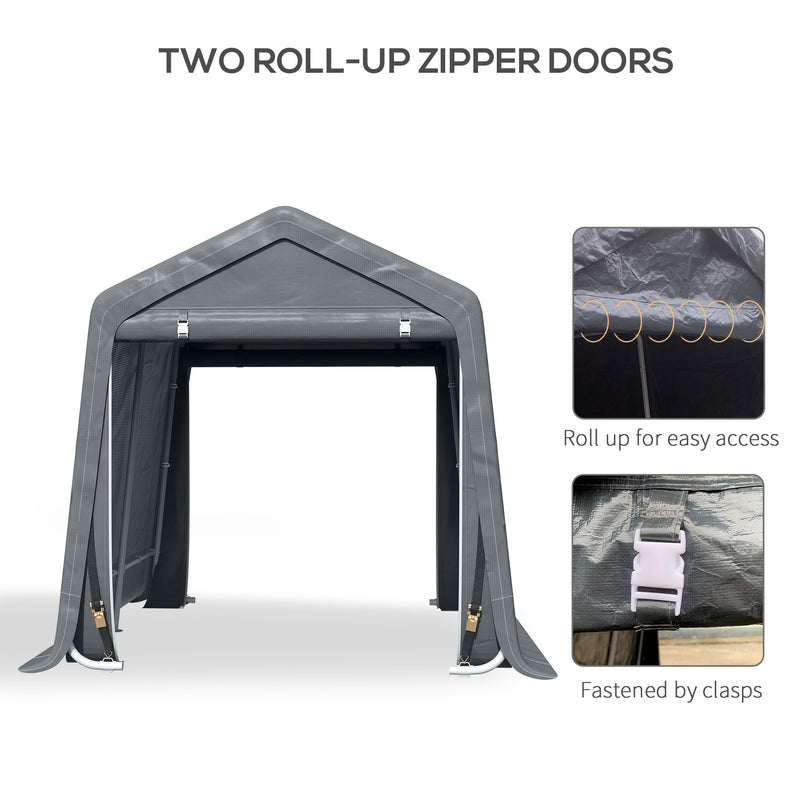 Garden Storage Tent, Heavy Duty Bike Shed, Patio Storage Shelter w/ Metal Frame and Double Zipper Doors, 2.8m x 2.4m x 2.4m, Dark Grey