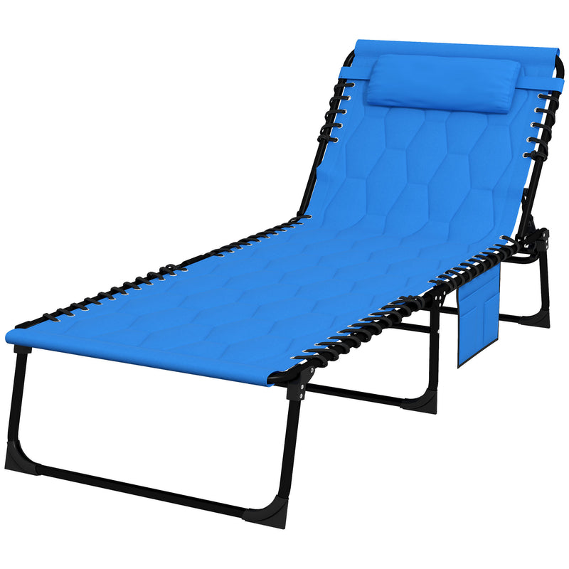 Foldable Sun Lounger with 5-level Reclining Back, Outdoor Tanning Chair with Padded Seat, Outdoor Sun Lounger with Side Pocket,