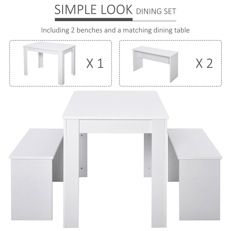Kitchen Dining Table and 2 Benches Set, Table and Chairs Set for Limited Space, White