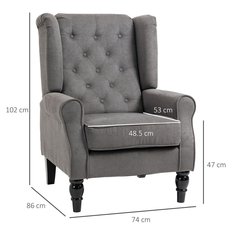 Retro Accent Chair, Wingback Armchair with Wood Frame Button Tufted Design for Living Room Bedroom, Dark Grey