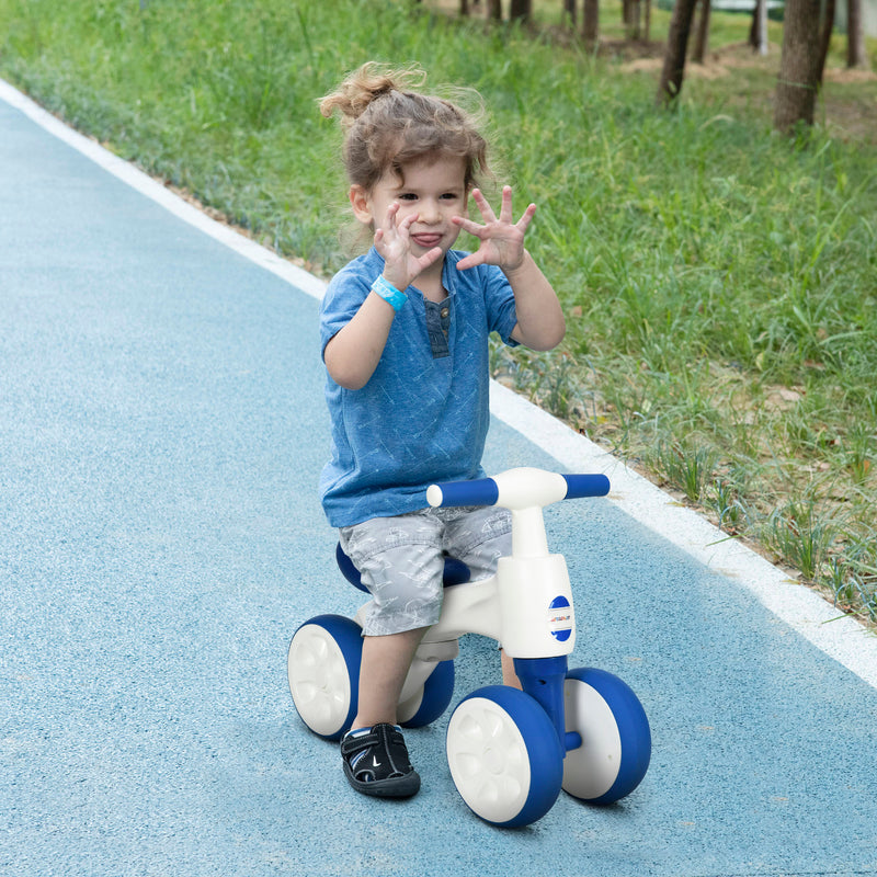 Balance Bike for 18-36 Months with Anti Slip Handlebars, 4 Wheels, No Pedal, Gift for Boys and Girls - Blue