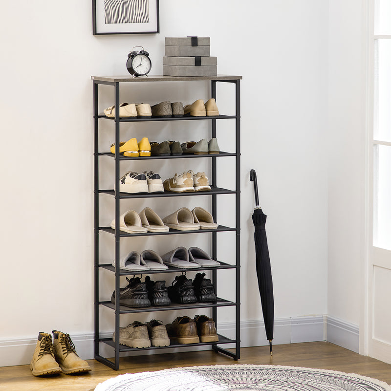 8-Tier Shoe Rack, Shoe Storage Organizer with Mesh Shelves Free Standing Shoe Shelf Stand for 21-24 Pairs of Shoes for Entryway Black and Grey