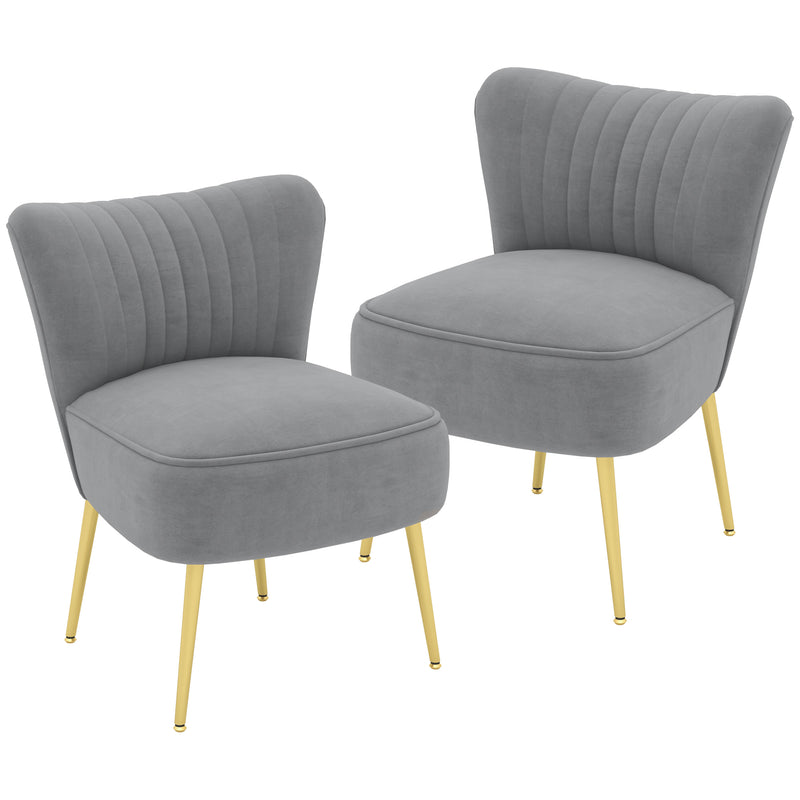 Set of 2 Accent Chairs, Upholstered Living Room Chairs with Gold Tone Steel Legs, Wingback Armless Chairs, Grey