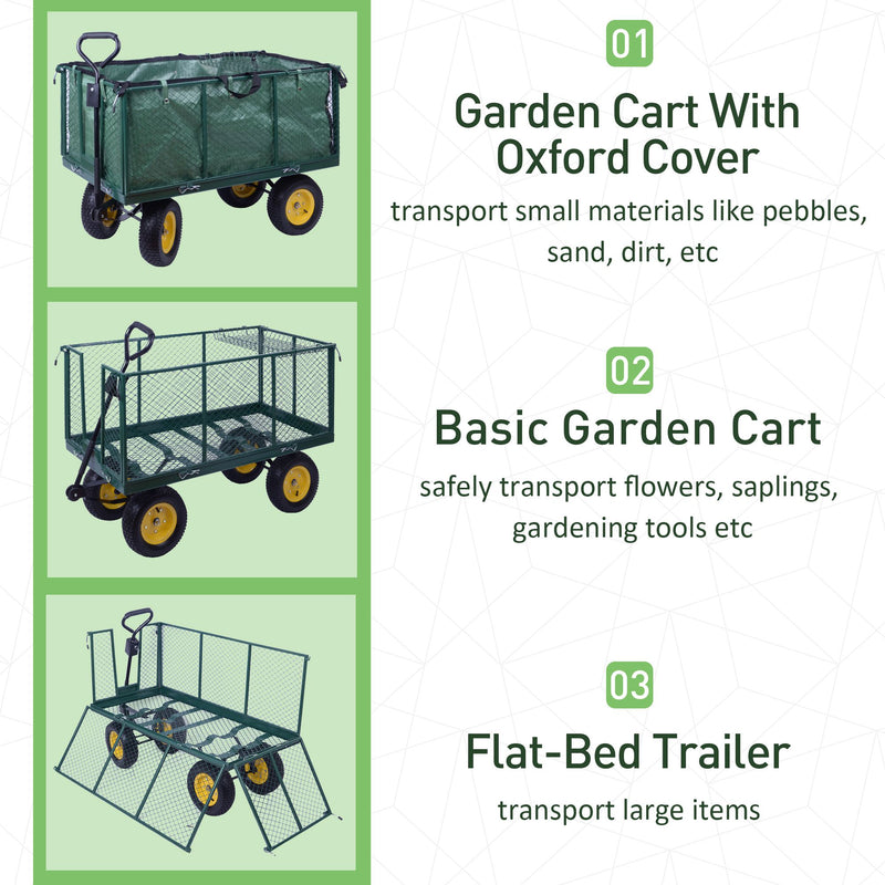 Large 4 Wheel Heavy Duty Garden Cart Truck Trolley Wheelbarrow - Green