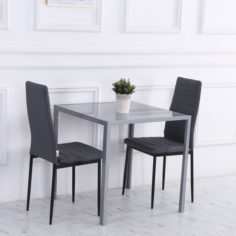 Modern Square Dining Table, Seats 4, with Glass Top & Metal Legs for Dining Room, Living Room, Grey