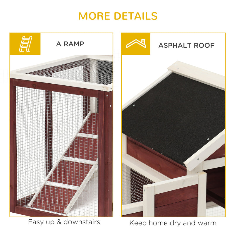 122 Wooden Rabbit Hutch Bunny Cage with Waterproof Asphalt Roof, Fun Outdoor Run, Removable Tray and Ramp, Brown