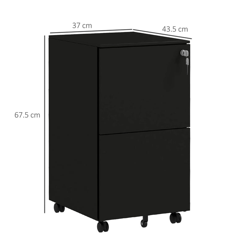 2-Drawer Vertical Filing Cabinet with Lock, Steel Mobile File Cabinet with Adjustable Hanging Bar for A4, Legal and Letter Size, Black