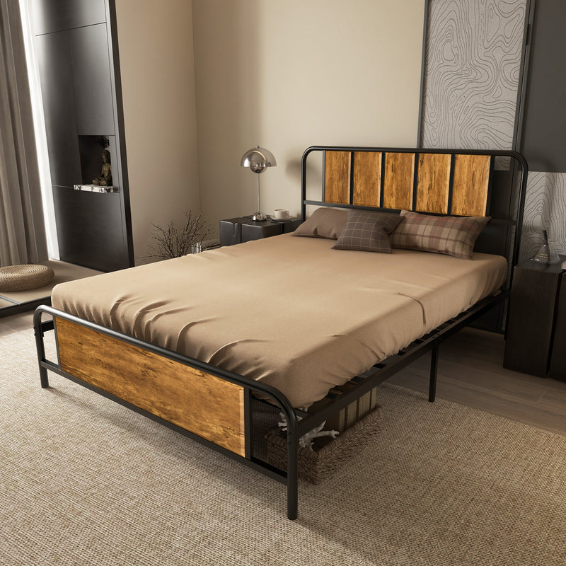 Industrial Style Double Bed Frame with Curved Headboard & Footboard