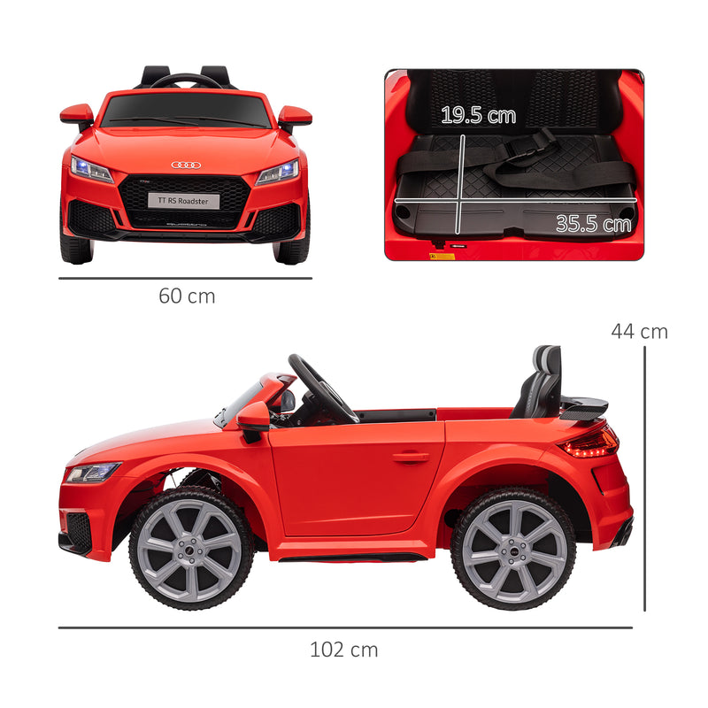 Compatible for 12V Rechargeable Battery Ride On Car w/ Remote Forward Reverse Lights Horn MP3 Player Red w/ Seat Belt Audi TT RS