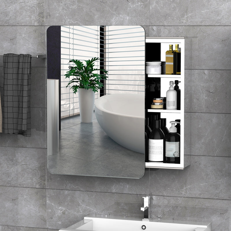 On-Wall Mounted Bathroom Storage Cabinet w/Sliding Mirror Door 3 Shelves Stainless Steel Frame