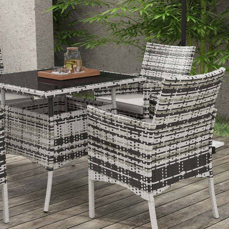Outdoor Dining Set 5 Pieces Patio Conservatory with Tempered Glass Tabletop, 4 Dining Armchairs - Grey