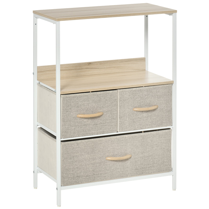Chest of Drawers Bedroom Unit Storage Cabinet with 3 Fabric Bins for Living Room, Bedroom and Entryway, White