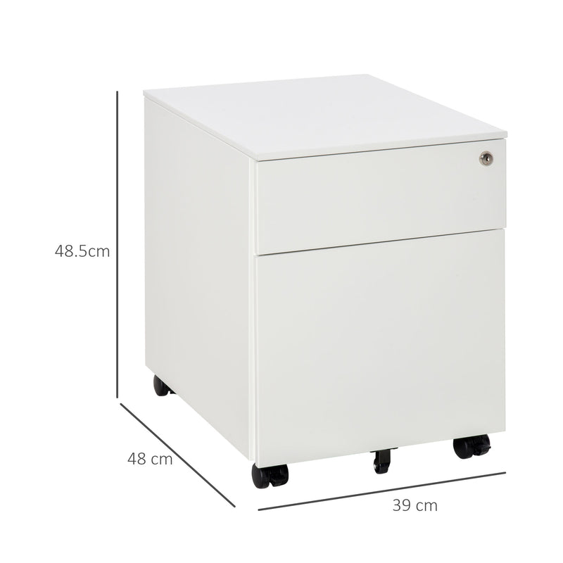Vertical File Cabinet Steel Lockable with Pencil Tray and Casters Home Filing Furniture for A4, Letters and Legal-sized Files, White