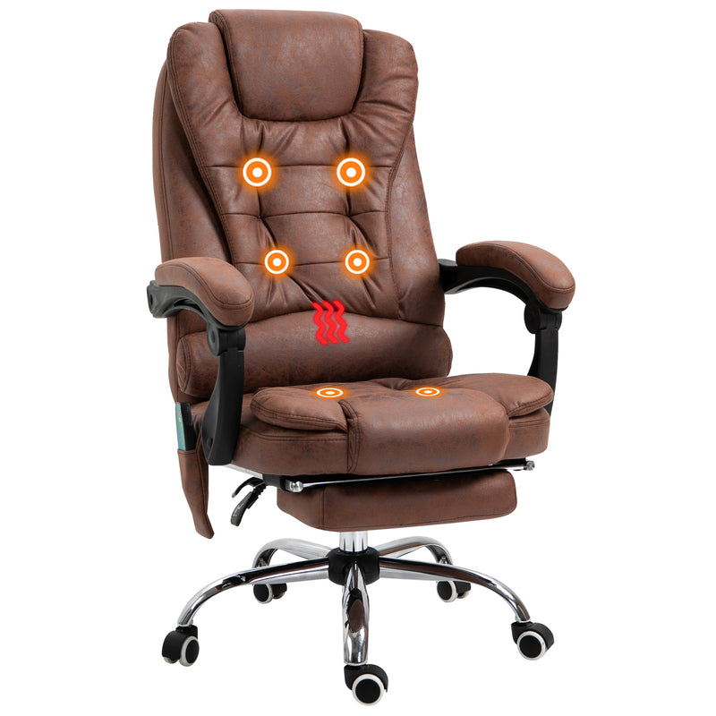 Heated 6 Points Vibration Massage Executive Office Chair Adjustable Swivel Ergonomic High Back Desk Chair Recliner with Footrest Brown