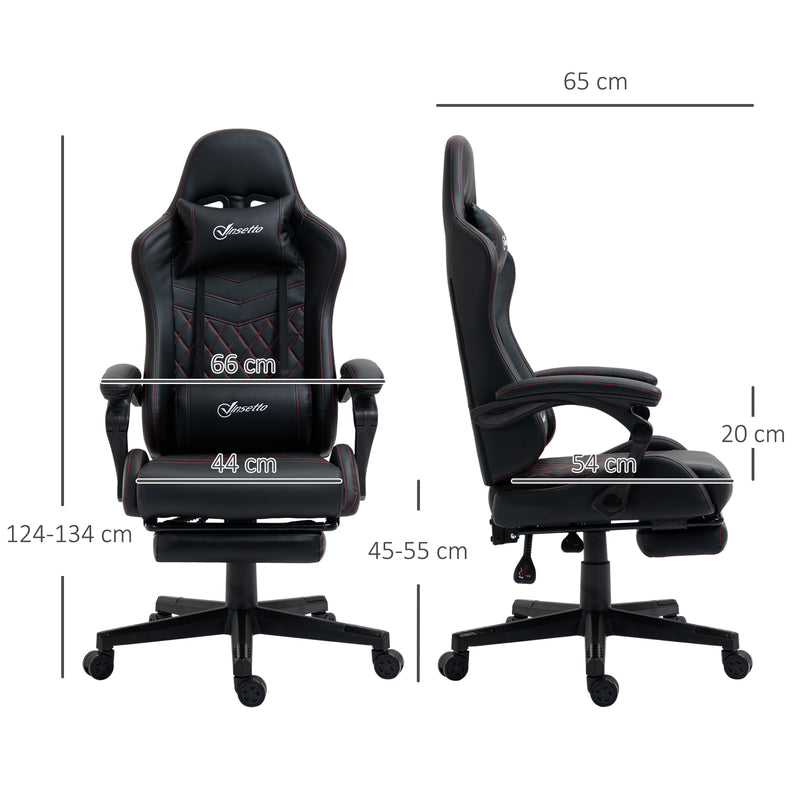 Racing Gaming Chair with Swivel Wheel, Footrest, Faux Leather Recliner Gamer Desk for Home Office, Black