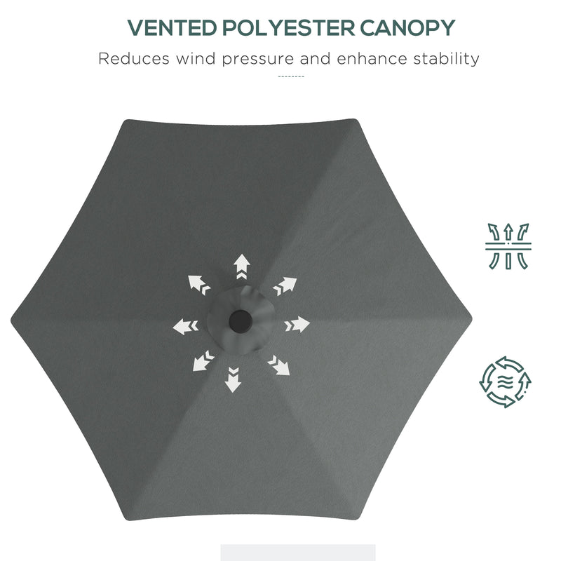 3(m) Garden Parasol Cantilever Umbrella with Solar LED, Cross Base and Waterproof Cover, Dark Grey