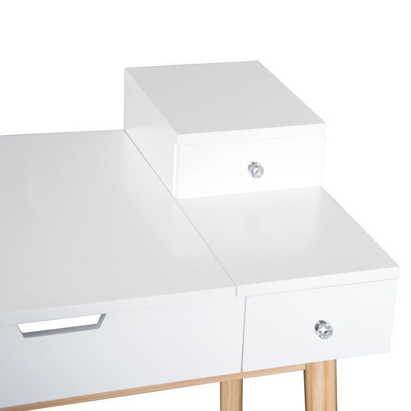 MDF,Pine Dressing Table Desk Flip-up Mirror Multi-purpose 2 Drawers Modern - White