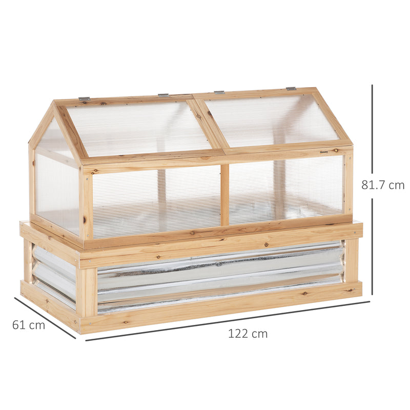Raised Garden Bed with Greenhouse Top, Garden Wooden Cold Frame Greenhouse Flower Planter Protection, 122x 61 x 81.7cm, Natural