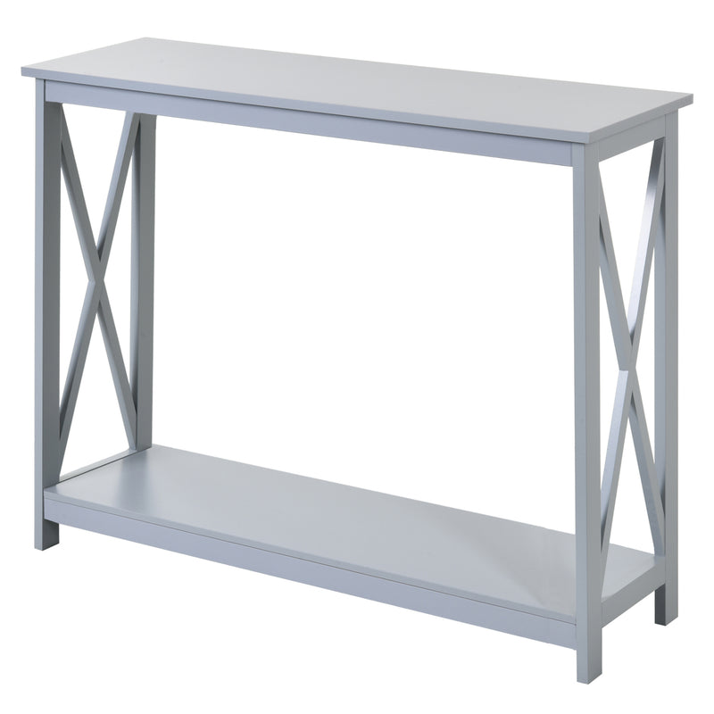 Console Table Hallway Desk w/Storage Shelf, X Design for Living Room Entryway, Grey