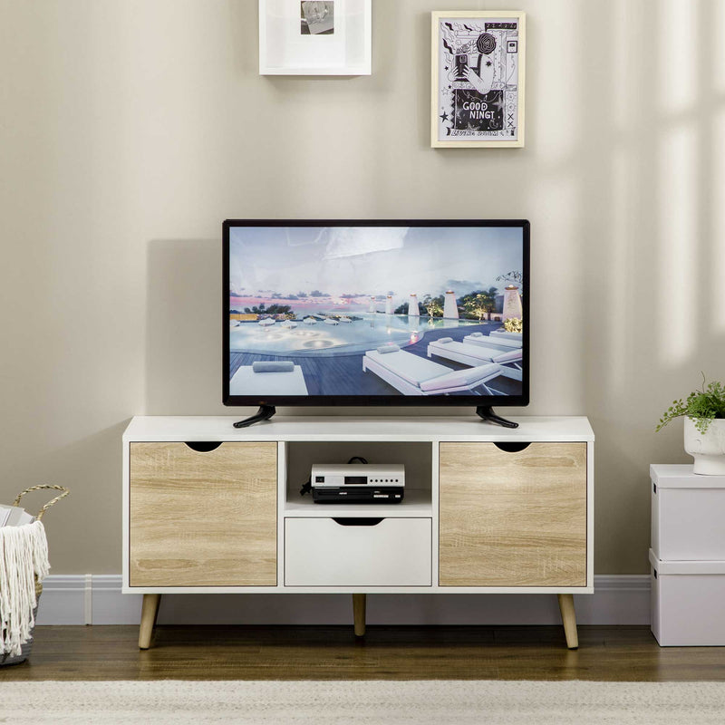 TV Stand Cabinet for TVs up to 50 Inch, Entertainment Center with Storage Drawer for Living Room and Bedroom, Natural