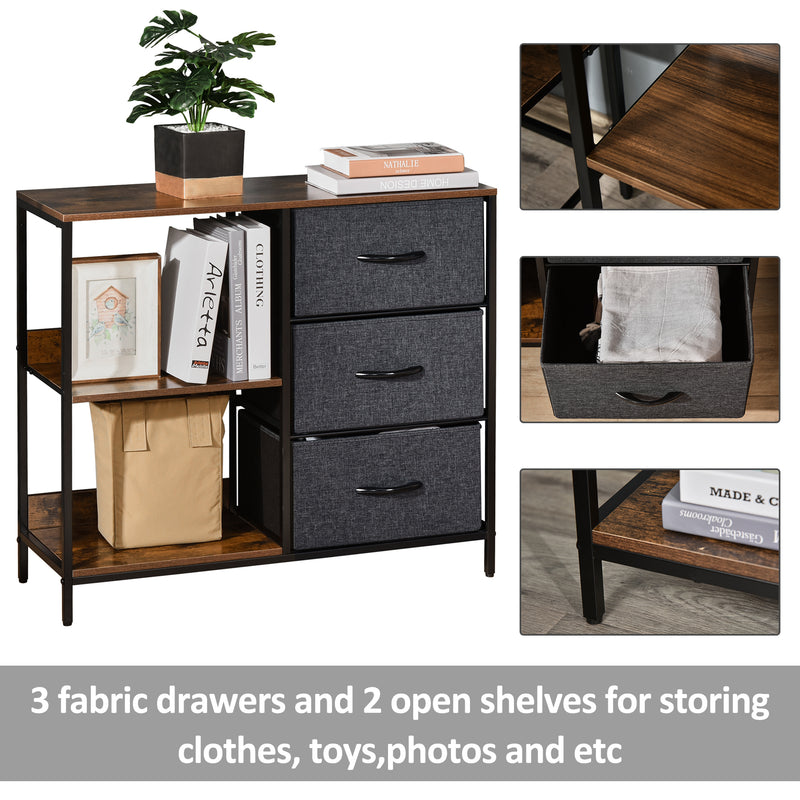 Chest of Drawers Dresser Cabinet Organizer with 3 Fabric Drawers and 2 Display Shelves for Living Room, Bedroom, Hallway, Black
