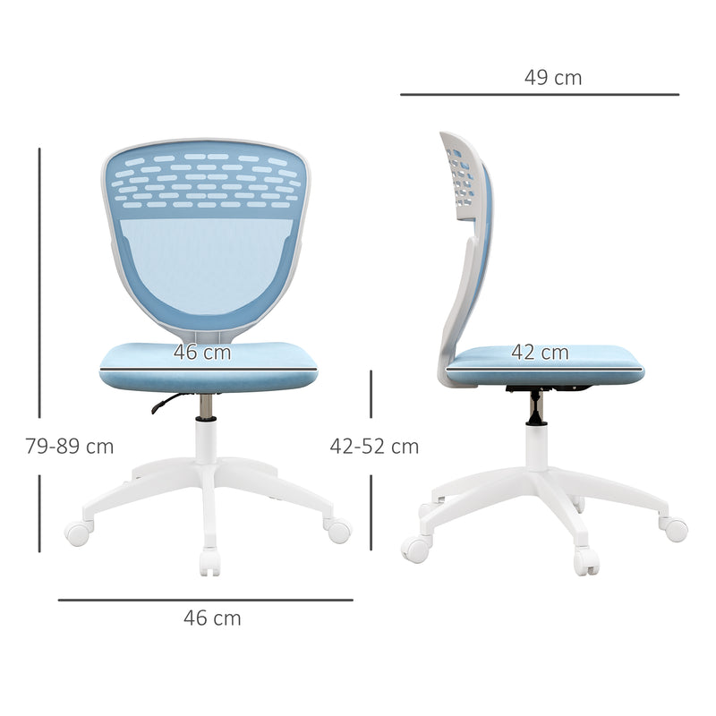 Armless Desk Chair, Mesh Office Chair, Height Adjustable with Swivel Wheels, Blue