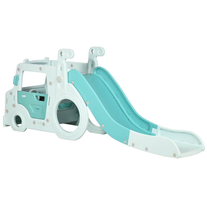 4-In-1 Kids Slide, Freestanding Slide for Toddler, Indoor Outdoor Climber, Exercise Toy, Activity Center, Car Shaped, Light Blue