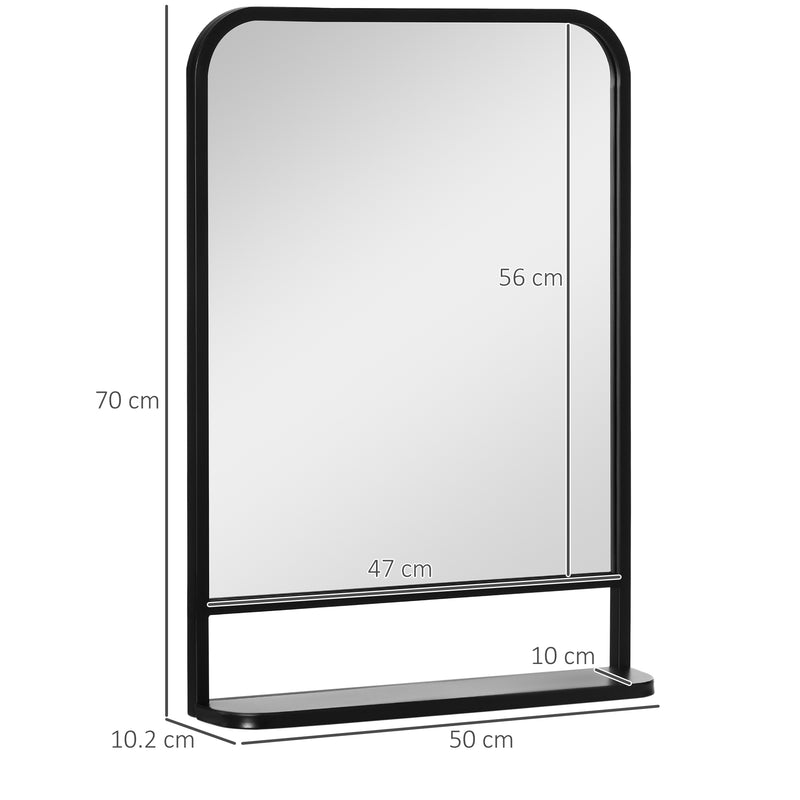 Modern Square Wall Mirror with Storage Shelf, 70 x 50 cm Mirrors for Living Room, Bedroom, Black