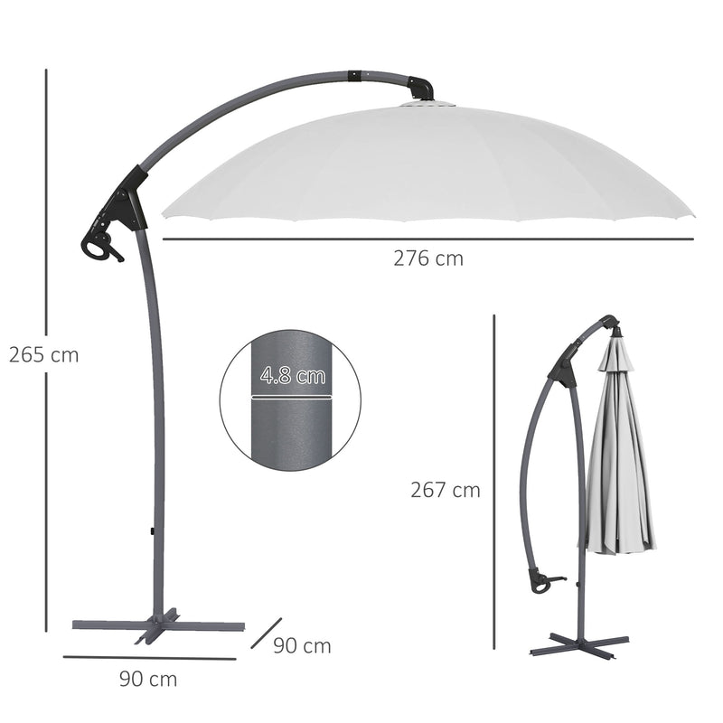 2.7m Cantilever Parasol, with Cross Base - Grey