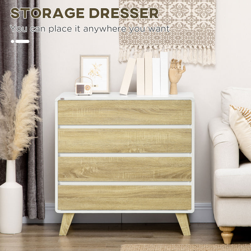 Drawer Chest, 4-Drawer Storage Organiser for Bedroom, Living Room, 80cmx40cmx79.5cm, White and Natural