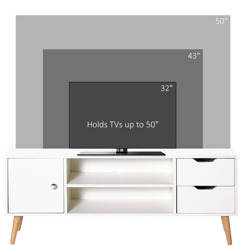 Modern TV Stand for TVs up to 42'' Flat Screen, TV Console Cabinet with Storage Shelf, Drawers, Cable Hole, Living Room and Office, White