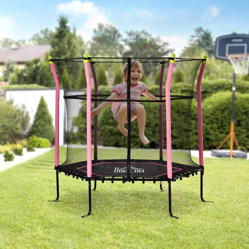 5.2FT / 63 Inch Kids Trampoline With Enclosure Net Mini Indoor Outdoor Trampolines for Child Toddler Age 3 - 10 Years Pink